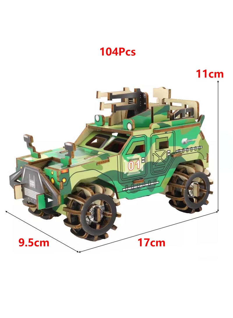 Children's 3D Wooden Model Puzzle Military Building Block Assembly Toys(Hummer Jeep 104Pcs) - Image 2