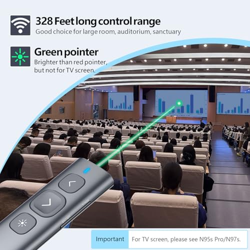 Norwii N95 Bluetooth Presentation Clicker with USB-A Receiver, PowerPoint Clicker for Presentation Remote, Rechargeable Wireless Presenter Pointer, Slide Clicker for PC/Laptop/e-Book(Green, BLE&USB-A) - Image 3