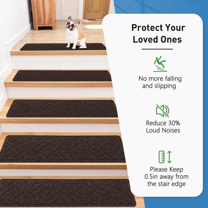PATTENGO Stair Treads for Wooden Steps,15 Pack 8" X 30" Stairs Carpet Treads Non Slip Indoor with Reusable Peel and Stick Adhesive for Kids Elders and Pets,Polyester TPR Backing - Image 5