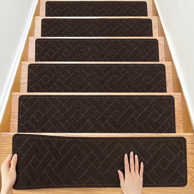 PATTENGO Stair Treads for Wooden Steps,15 Pack 8" X 30" Stairs Carpet Treads Non Slip Indoor with Reusable Peel and Stick Adhesive for Kids Elders and Pets,Polyester TPR Backing - Image 1