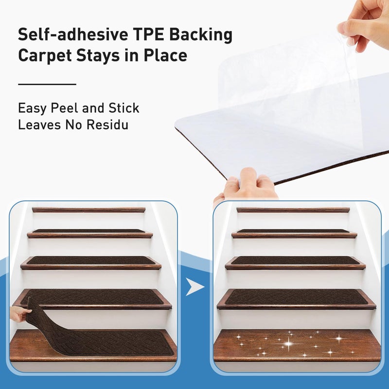 PATTENGO Stair Treads for Wooden Steps,15 Pack 8" X 30" Stairs Carpet Treads Non Slip Indoor with Reusable Peel and Stick Adhesive for Kids Elders and Pets,Polyester TPR Backing - Image 4