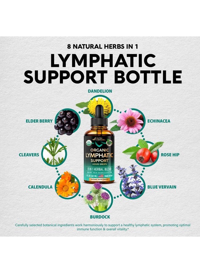 NUTRAHARMONY USDA Organic Lymphatic Drainage Supplement - Echinacea | Elderberry | Dandelion | Rosehip | Cleavers | Calendula | Burdock - Made in USA - Lymph System Drops - Immune Support, Cleanse & Detox, 2 fl oz - Image 4