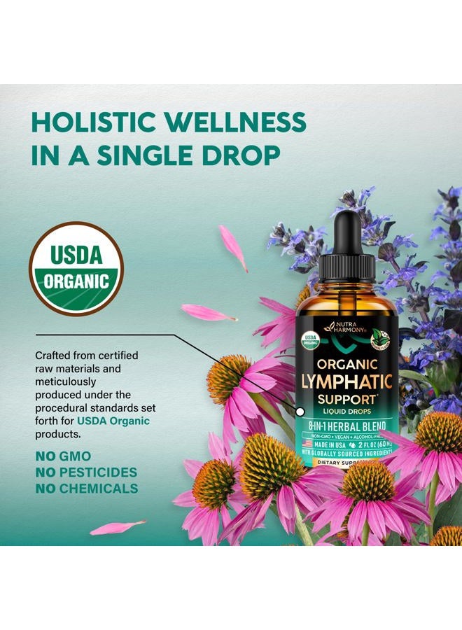 NUTRAHARMONY USDA Organic Lymphatic Drainage Supplement - Echinacea | Elderberry | Dandelion | Rosehip | Cleavers | Calendula | Burdock - Made in USA - Lymph System Drops - Immune Support, Cleanse & Detox, 2 fl oz - Image 3