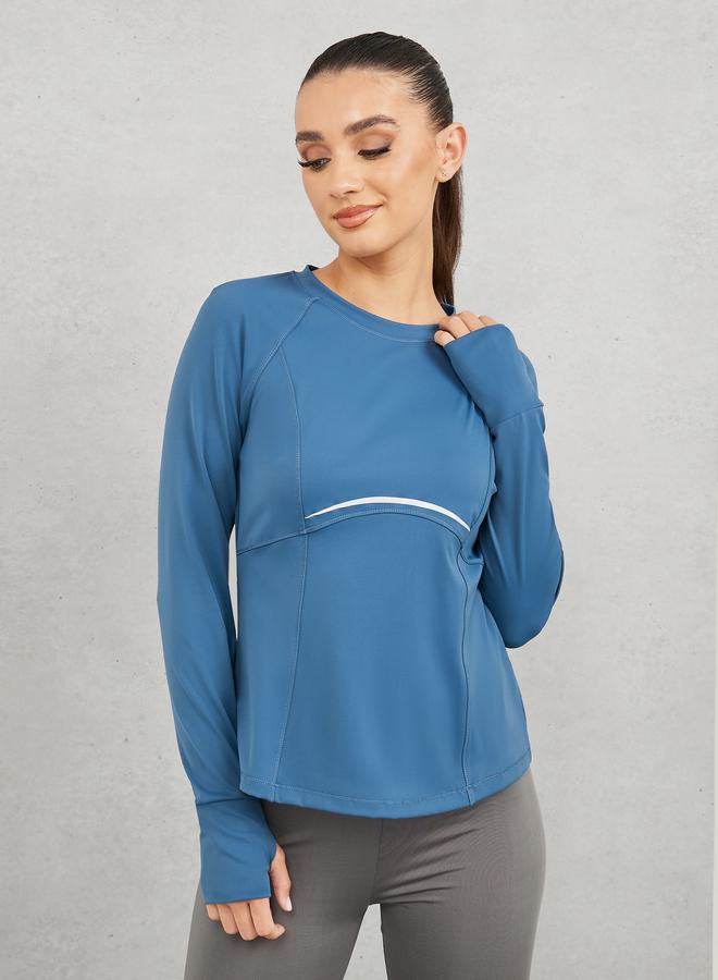 Styli Back Mesh Insert Seam Detail Thumbhole Top - Image 3