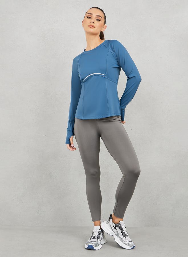 Styli Back Mesh Insert Seam Detail Thumbhole Top - Image 2