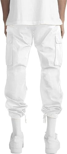 HUNGSON Mens Cargo Pants Drawstring Casual Hiking Pants Joggers Athletic Trousers Cotton Loose Straight Sweatpants for Men White - Image 4