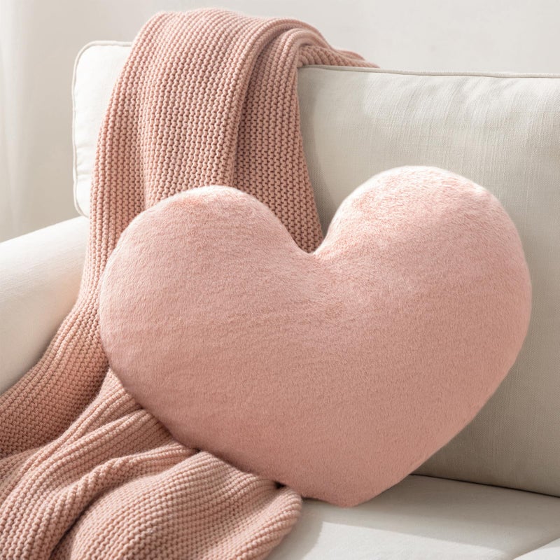 Ashler Home Deco Ashler Light Pink Plush Heart Pillow  Faux Fur Rabbit 3D Kids Room Decor Soft Decorative Cushion for Sofas Bedrooms  Living Spaces 15 X 17 Inch 
