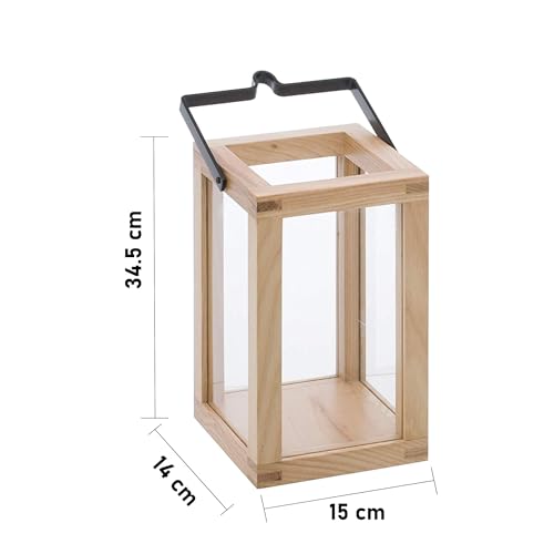 LABZIO Wooden Candle Lantern Small – Rustic Hanging Lantern with Glass Panels & Metal Handle for Diwali Home & Outdoor Decor, Vintage Farmhouse Candle Holder for Tabletop, Patio, Porch, Garden - Image 2