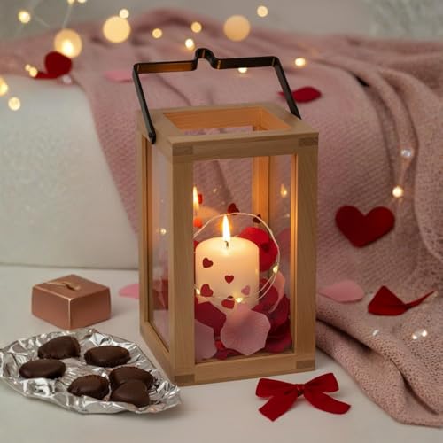LABZIO Wooden Candle Lantern Small – Rustic Hanging Lantern with Glass Panels & Metal Handle for Diwali Home & Outdoor Decor, Vintage Farmhouse Candle Holder for Tabletop, Patio, Porch, Garden - Image 1