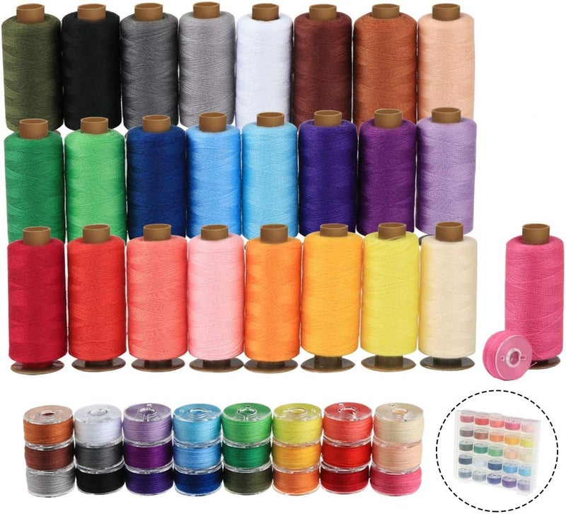 ilauke 50Pcs Thread for Sewing, 400 Yards Sewing Thread kit, Prewound Bobbins Hand & Machine, Sewing Machine Thread Assortment for Brother Singer Janome Juki Serger Machine, 25 Colors - Image 1