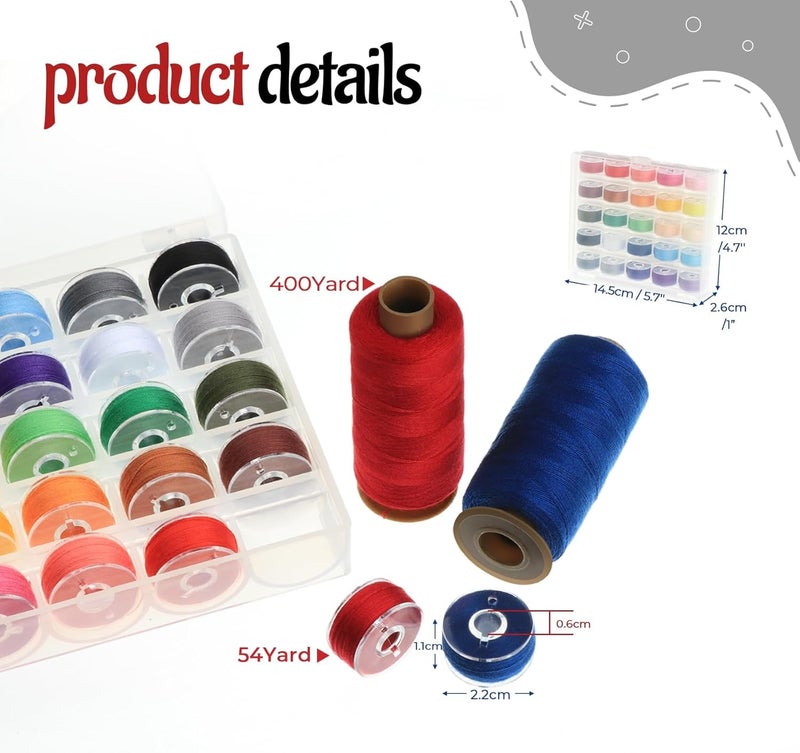 ilauke 50Pcs Thread for Sewing, 400 Yards Sewing Thread kit, Prewound Bobbins Hand & Machine, Sewing Machine Thread Assortment for Brother Singer Janome Juki Serger Machine, 25 Colors - Image 5