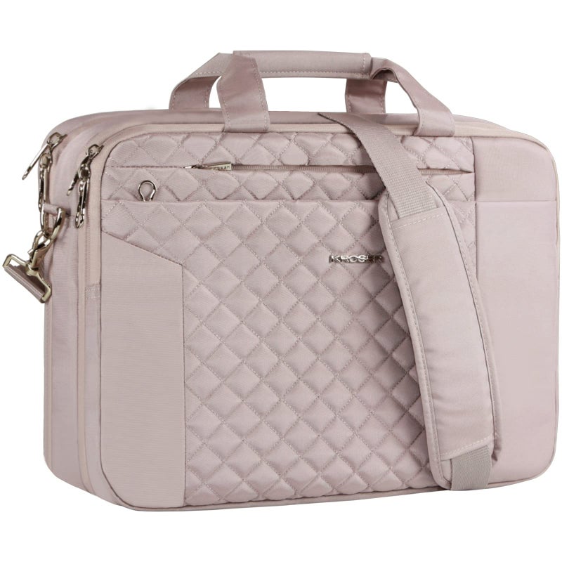 KROSER 17 Inch Laptop Briefcase Bag Expandable Computer Case With Anti Theft Waterproof Messenger Shoulder Bag for Business Office Travel Pink - Image 2