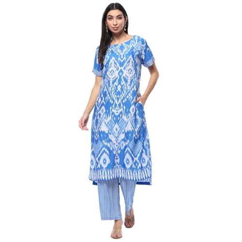 Biba Women Rayon Printed Kurta With Palazzo (ASSORTED2007EAW24BLUE, Medium - Image 1