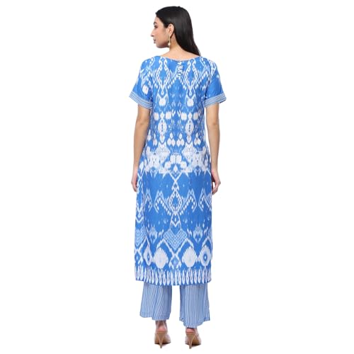 Biba Women Rayon Printed Kurta With Palazzo (ASSORTED2007EAW24BLUE, Medium - Image 2