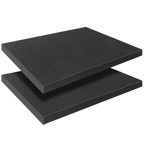 YIENFBEV Black Polyurethane Foam Inserts for Cases 2 Pcs 16 x 12 x 1 Inch Cuttable Packing Padding for Tool Box Camera Crafts and Storage - Image 1