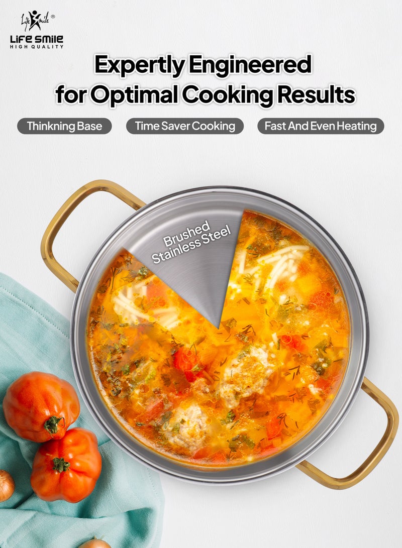LIFE SMILE 28cm (4.8L) Shallow Pot with Lid – 18/10 Pure Stainless Steel Casserole | Induction Base, Double Handles | Non-Toxic & 100% PFOA, PTFE & PFOS Free | Oven Safe - Image 4