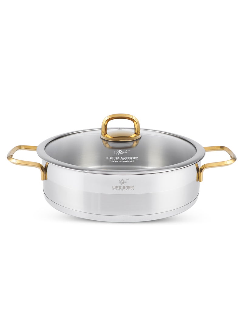 LIFE SMILE 28cm (4.8L) Shallow Pot with Lid – 18/10 Pure Stainless Steel Casserole | Induction Base, Double Handles | Non-Toxic & 100% PFOA, PTFE & PFOS Free | Oven Safe - Image 1