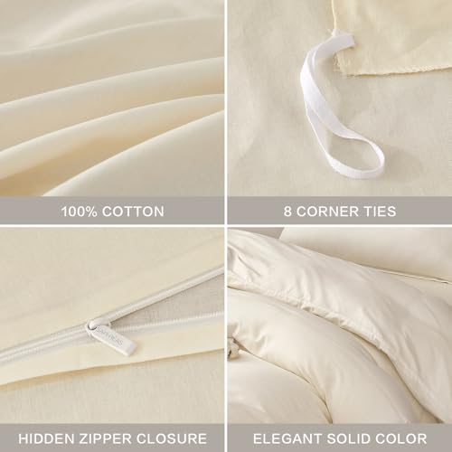 SAPHREAS 100% Washed Cotton Duvet Cover Queen Size Set, Linen Like Comforter Cover with Zipper Closure & Corner Ties (No Comforter), 90x90 White - Image 5