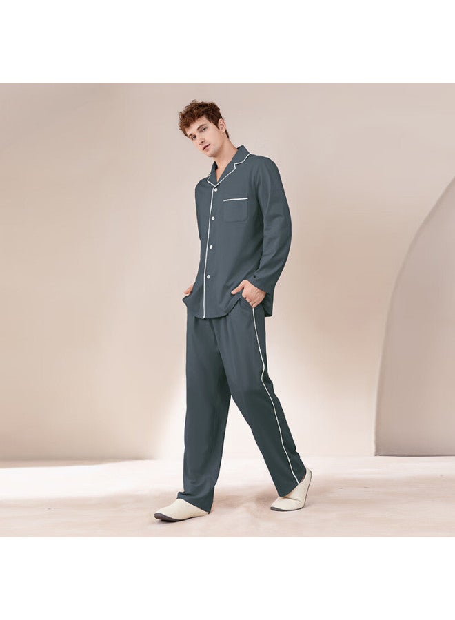 Agentmuse Couple Pajamas Men's Cardigan Homewear Plus Size Long Sleeve Premium Winter Set 749nt Elegant Blue XL
