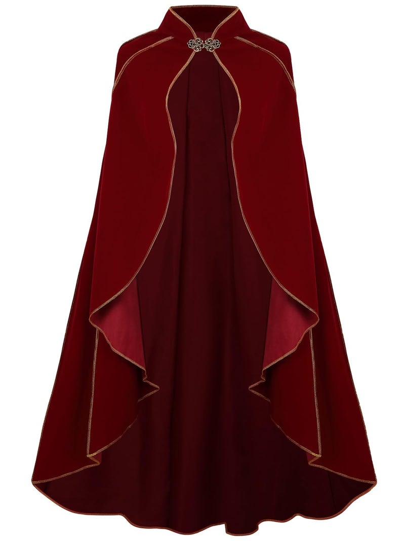 GRAJTCIN Women's Medieval Cloak Renaissance Velvet Gold Trim Cape Witch Vampires Halloween Costume for Adult (43.3", Red) - Image 1