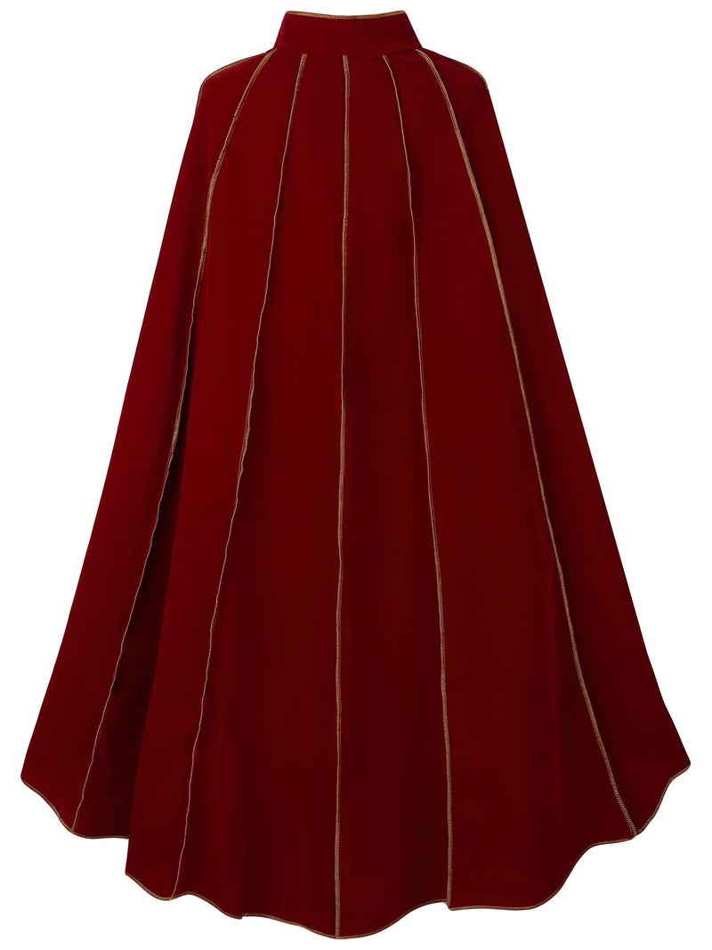 GRAJTCIN Women's Medieval Cloak Renaissance Velvet Gold Trim Cape Witch Vampires Halloween Costume for Adult (43.3", Red) - Image 2