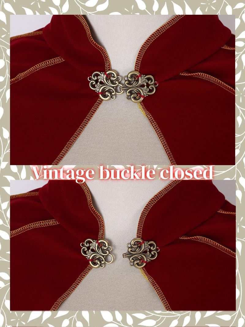 GRAJTCIN Women's Medieval Cloak Renaissance Velvet Gold Trim Cape Witch Vampires Halloween Costume for Adult (43.3", Red) - Image 3