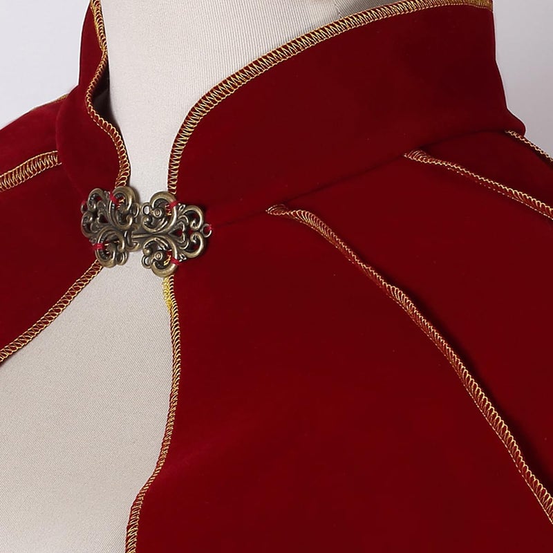GRAJTCIN Women's Medieval Cloak Renaissance Velvet Gold Trim Cape Witch Vampires Halloween Costume for Adult (43.3", Red) - Image 4