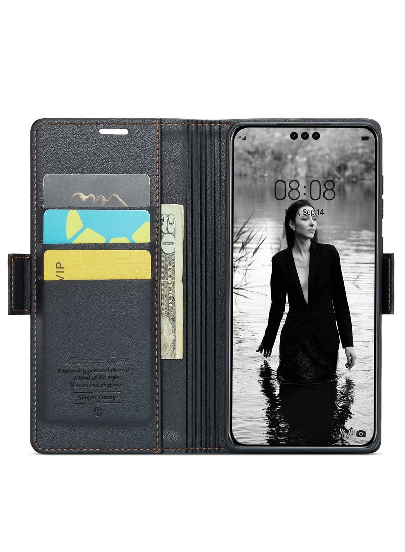 CaseMe Flip Wallet Case For HUAWEI Pura 70 Ultra [RFID Blocking] PU Leather Wallet Flip Folio Case with Card Holder Kickstand Shockproof Phone Cover (Black) - Image 2