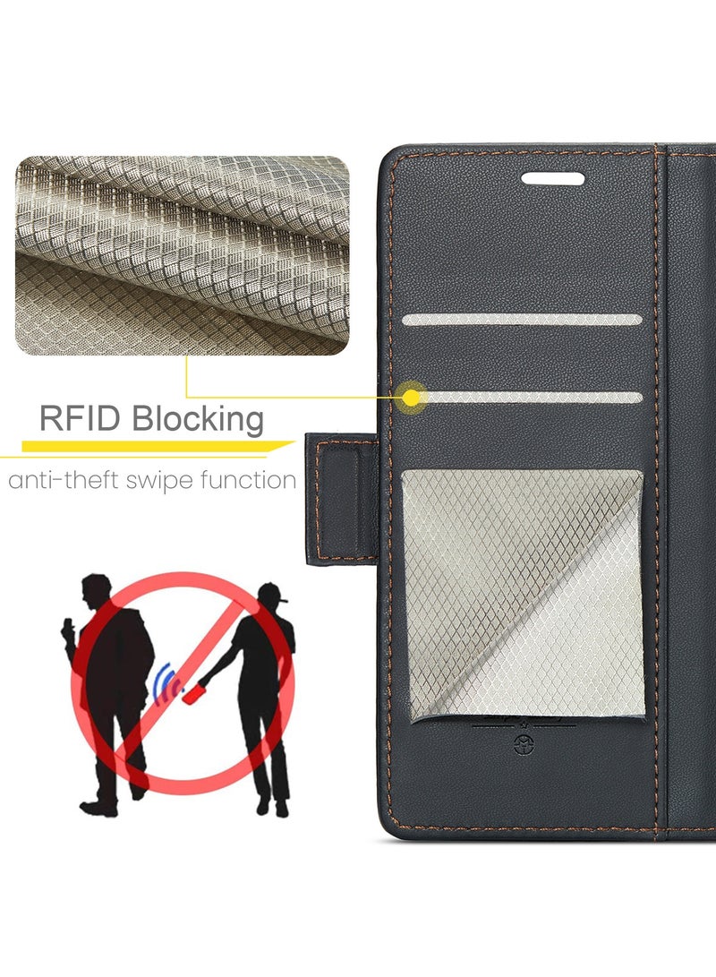 CaseMe Flip Wallet Case For HUAWEI Pura 70 Ultra [RFID Blocking] PU Leather Wallet Flip Folio Case with Card Holder Kickstand Shockproof Phone Cover (Black) - Image 4