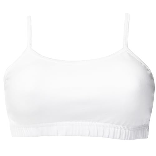 DChica Essentials Sports Bra for Girls, Cotton Non-Padded Full Coverage Beginners Bra, Girls T-Shirt Bra, Non-Wired Gym Workout Bra with Adjustable Thin Strap, Slip-on Training Bra (3 pcs) White - Image 4