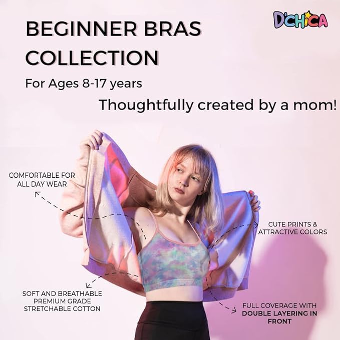 DChica Essentials Sports Bra for Girls, Cotton Non-Padded Full Coverage Beginners Bra, Girls T-Shirt Bra, Non-Wired Gym Workout Bra with Adjustable Thin Strap, Slip-on Training Bra (3 pcs) White - Image 3