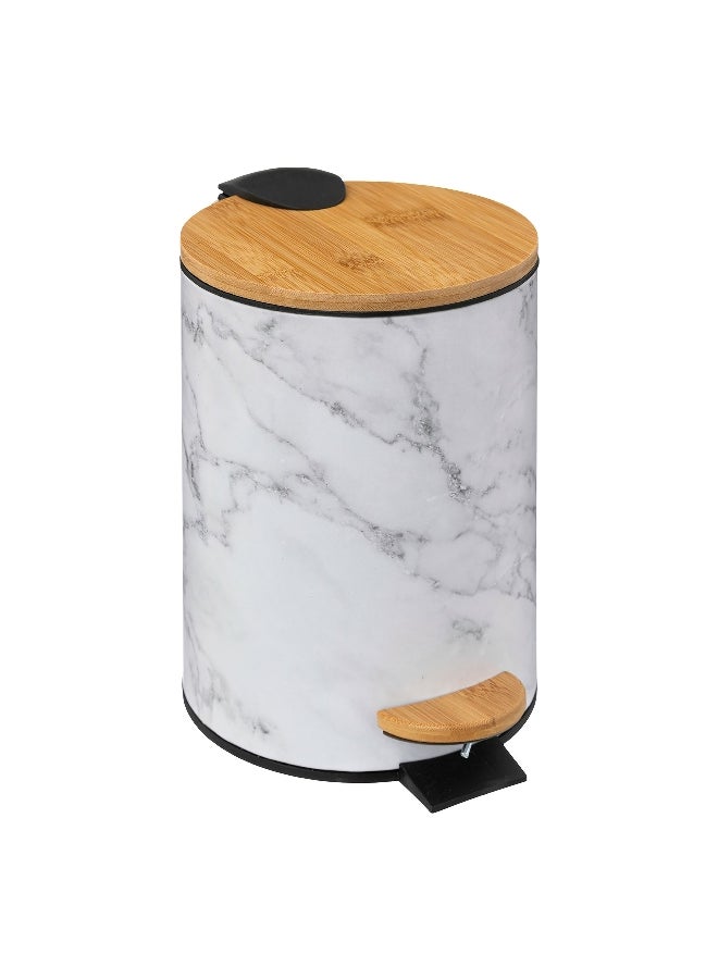Five Simply Smart Lea Marble Effect Glossy Pedal Bin White and Brown 3 L 174995 - Image 1