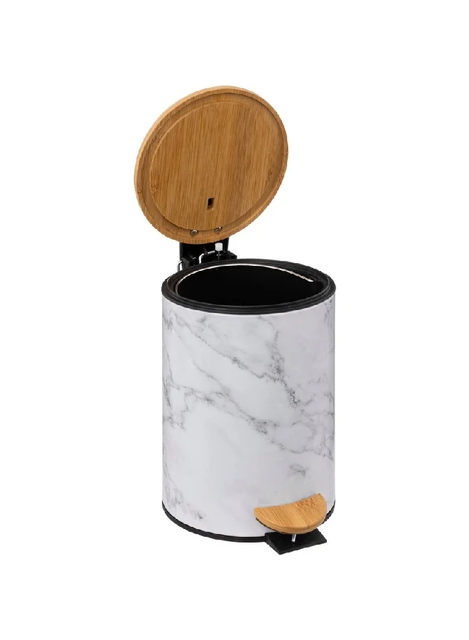 Five Simply Smart Lea Marble Effect Glossy Pedal Bin White and Brown 3 L 174995