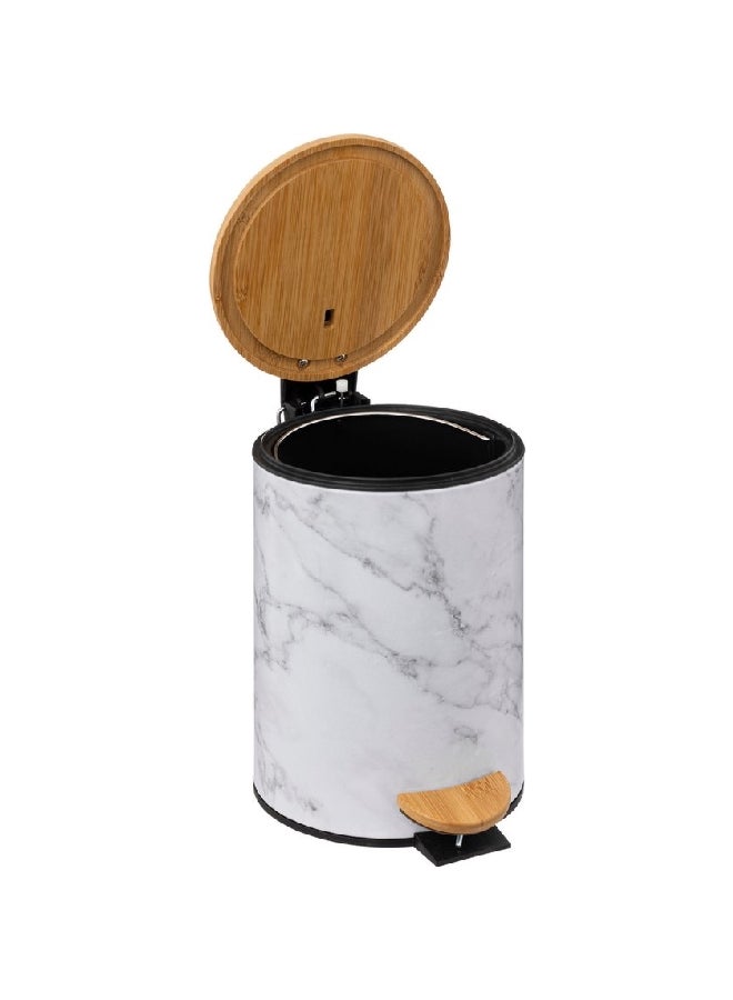 Five Simply Smart Lea Marble Effect Glossy Pedal Bin White and Brown 3 L 174995 - Image 2