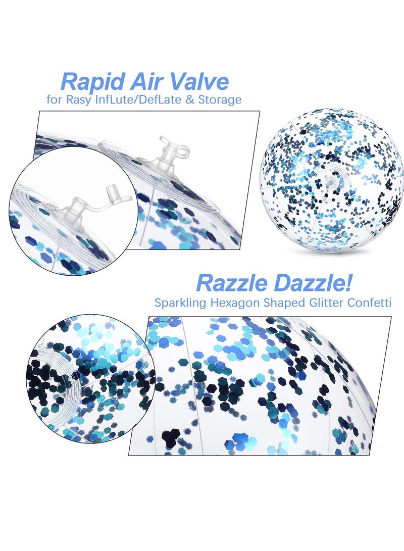 SYOSI Inflatable Beach Ball, Color Confetti Transparent Pool Party Ball 40 cm Elastic Floating Water Toy Ball Water Play Blue Sequins Ball Suitable for Boys and Girls Summer Beach, Pool (8 Pieces) - Image 4