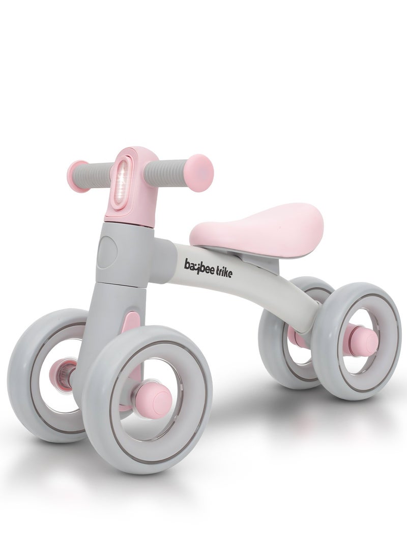 BAYBEE Kids Balance Bike Tricycles for Kids, 4 Wheels Toddlers Bike Ride on Toy with Widened EVA Wheels & Led Light Indoor Outdoor Play Baby Balance Cycle for Kids 12 to 24 Months Boys Girls Pink - Image 1