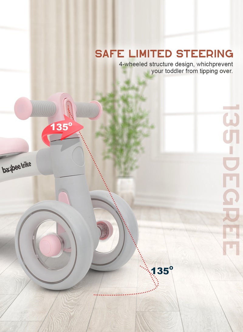 BAYBEE Kids Balance Bike Tricycles for Kids, 4 Wheels Toddlers Bike Ride on Toy with Widened EVA Wheels & Led Light Indoor Outdoor Play Baby Balance Cycle for Kids 12 to 24 Months Boys Girls Pink - Image 4