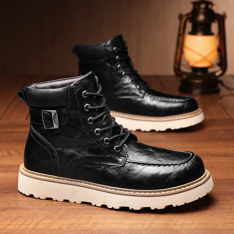 2024 Large Size Retro Martin Boots Fashionable And Easiest For Match Thick-Soled Casual Men'S Shoes Round Toe Street Knight Boots Anti-Slip - Image 3