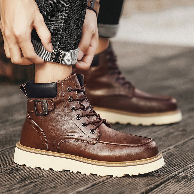 2024 Large Size Retro Martin Boots Fashionable And Easiest For Match Thick-Soled Casual Men'S Shoes Round Toe Street Knight Boots Anti-Slip - Image 2