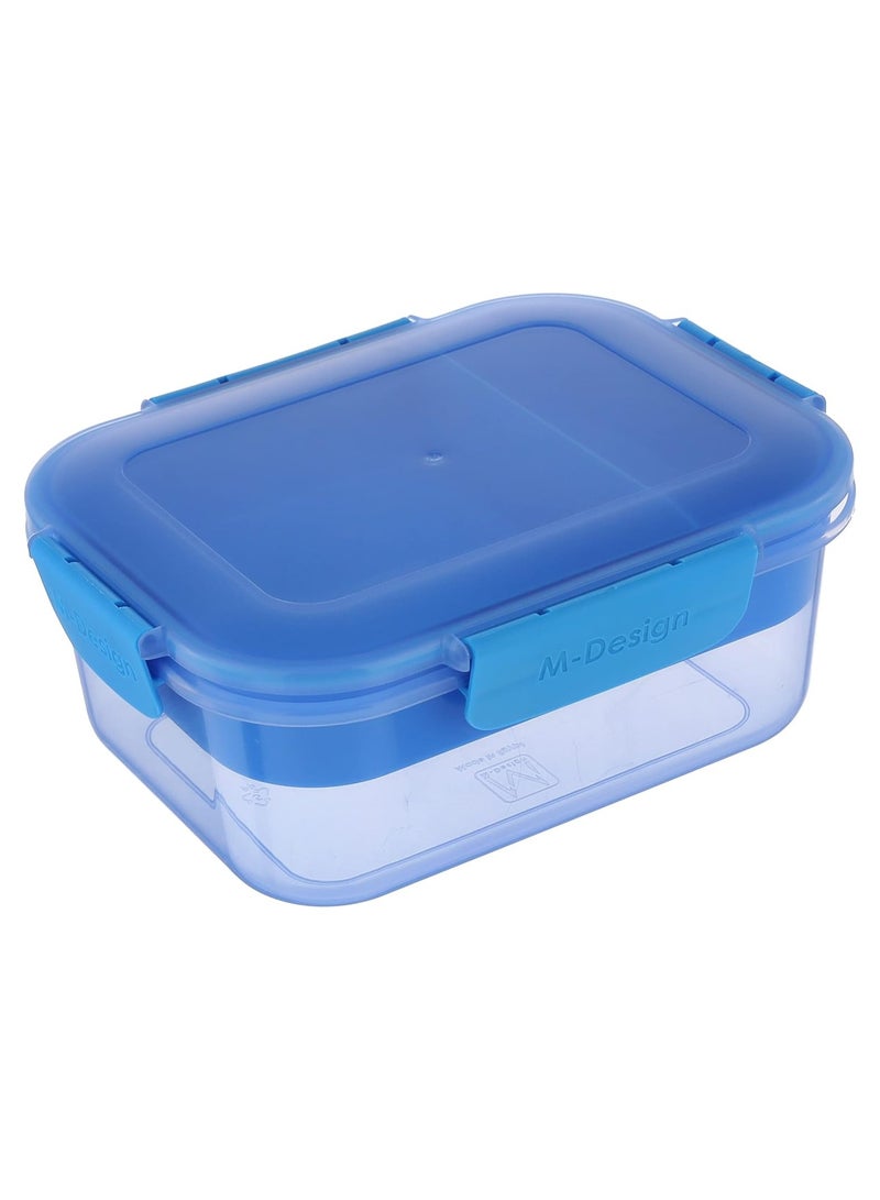 1.6L Lunch Box with Tray Blue with Blue Clips, Plastic - Image 1
