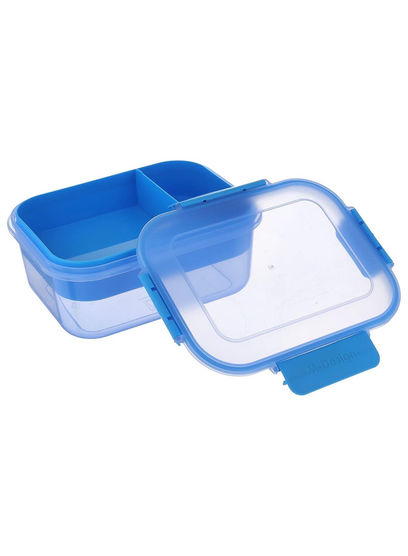 1.6L Lunch Box with Tray Blue with Blue Clips, Plastic - Image 3
