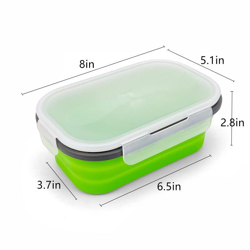 CCyanzi Green Food Grade Silicone Lunch Container Bento Box  Collapsible Food Storage Containers with Airtight Lids and 2in1 Fork  Reusable Food Container for Travel Camping  1000ml Microwave Container - Image 2