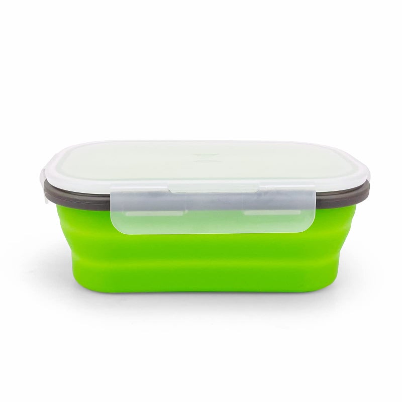 CCyanzi Green Food Grade Silicone Lunch Container Bento Box  Collapsible Food Storage Containers with Airtight Lids and 2in1 Fork  Reusable Food Container for Travel Camping  1000ml Microwave Container - Image 5