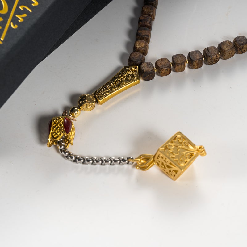 TranquilBeads Square Agarwood Prayer Beads 33 Beads 7mm for Men, Handmade Tasbih Misbaha Worry Beads, Stress Relief Fidget Beads, Rosary Style Necklace, Eid Ramadan Father's Day Gift for Him - Image 3
