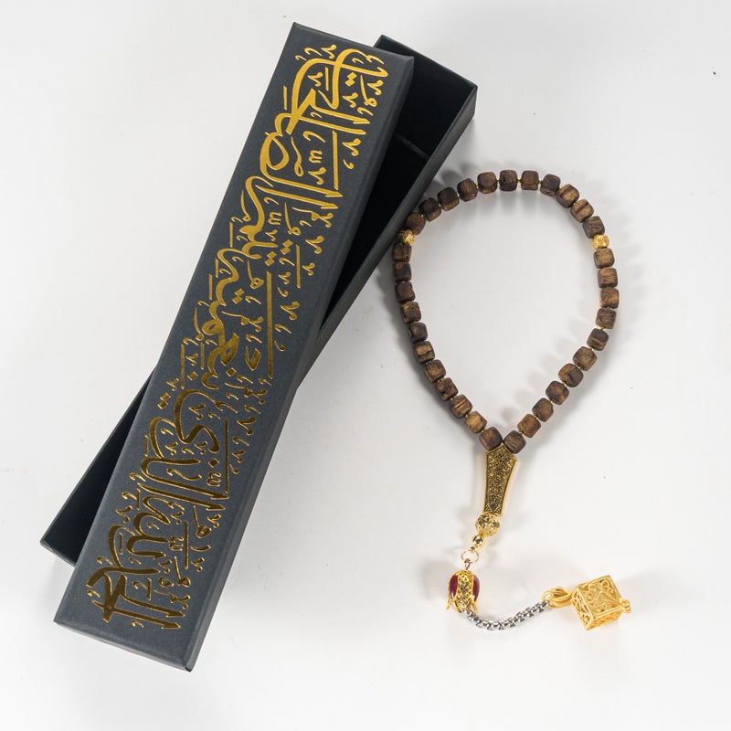 TranquilBeads Square Agarwood Prayer Beads 33 Beads 7mm for Men, Handmade Tasbih Misbaha Worry Beads, Stress Relief Fidget Beads, Rosary Style Necklace, Eid Ramadan Father's Day Gift for Him - Image 2