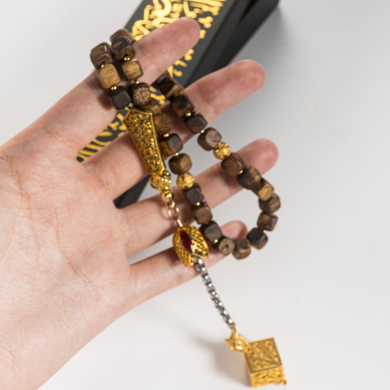 TranquilBeads Square Agarwood Prayer Beads 33 Beads 7mm for Men, Handmade Tasbih Misbaha Worry Beads, Stress Relief Fidget Beads, Rosary Style Necklace, Eid Ramadan Father's Day Gift for Him - Image 4