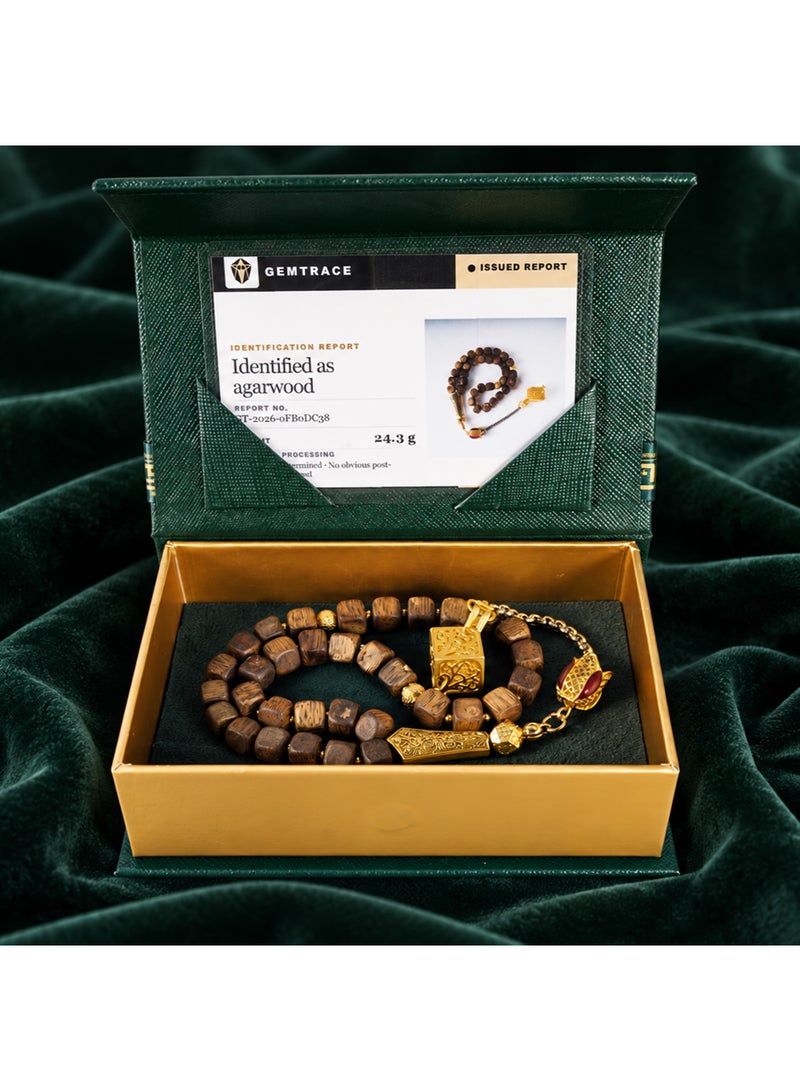 TranquilBeads Natural Agarwood Tasbih 33 Beads 7.5mm Square Oud Wood Prayer Beads for Men, Handmade Misbaha with Unique Geometric Design, Premium Wooden Dhikr Beads, Luxury Gift Box for Ramadan Eid Father's Day Birthday - Image 3