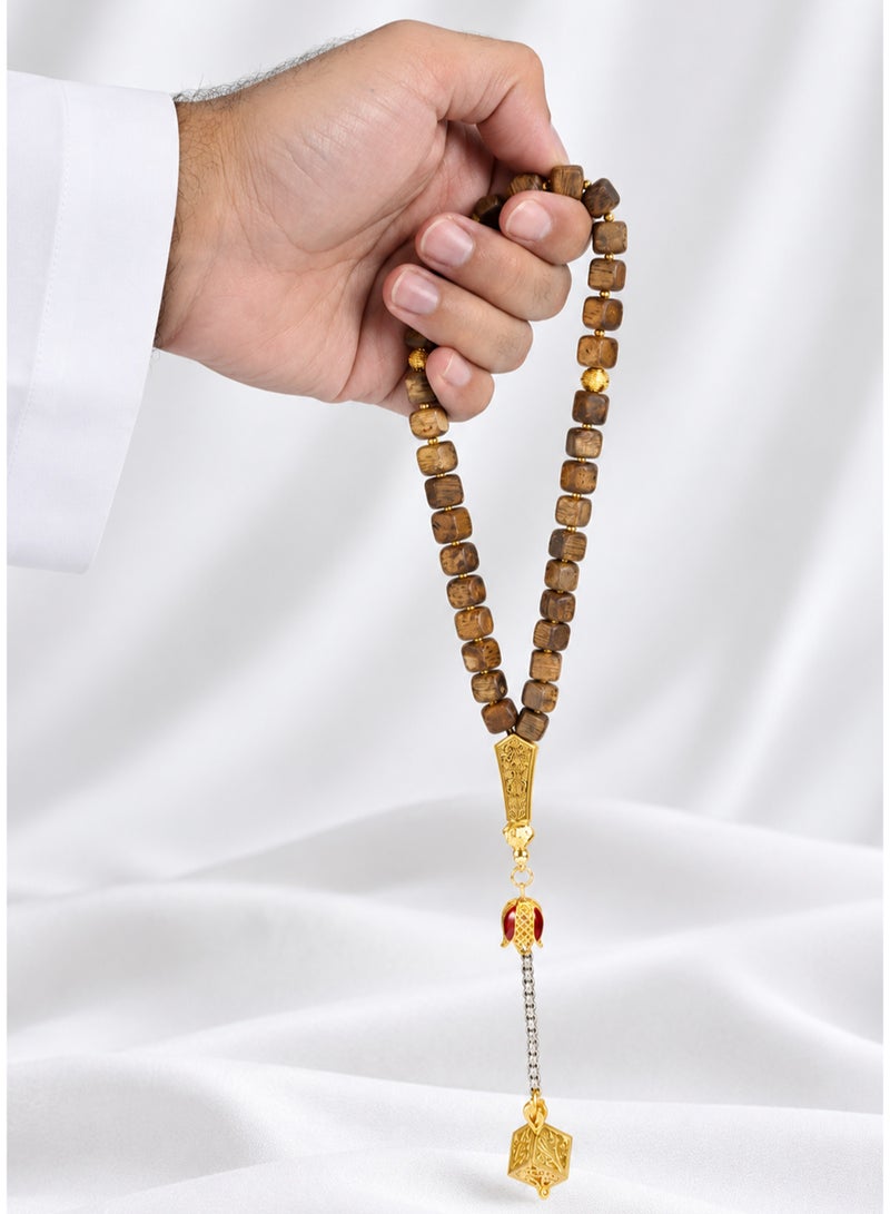 TranquilBeads Natural Agarwood Tasbih 33 Beads 7.5mm Square Oud Wood Prayer Beads for Men, Handmade Misbaha with Unique Geometric Design, Premium Wooden Dhikr Beads, Luxury Gift Box for Ramadan Eid Father's Day Birthday - Image 4