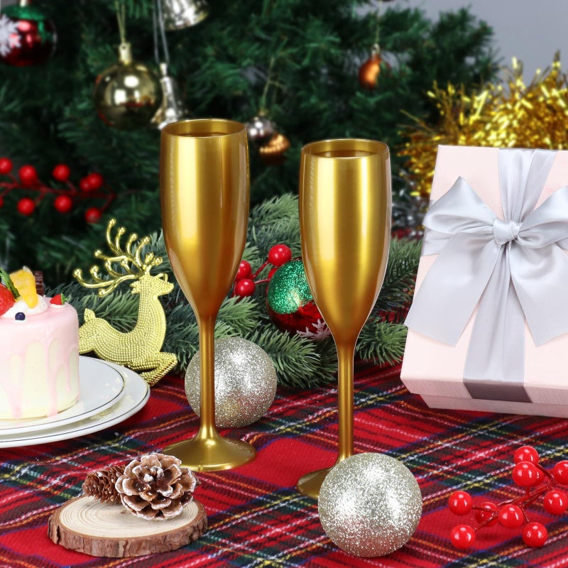 XUWAIDSGN Acrylic Champagne Flutes Toasting Glasses Unbreakable Mimosa Bar Reusable Wine Glasses Vintage Champagne Flutes Stemmed Drinking Cups 5.4 OZ for Christmas Birthday (24, Gold) - Image 4