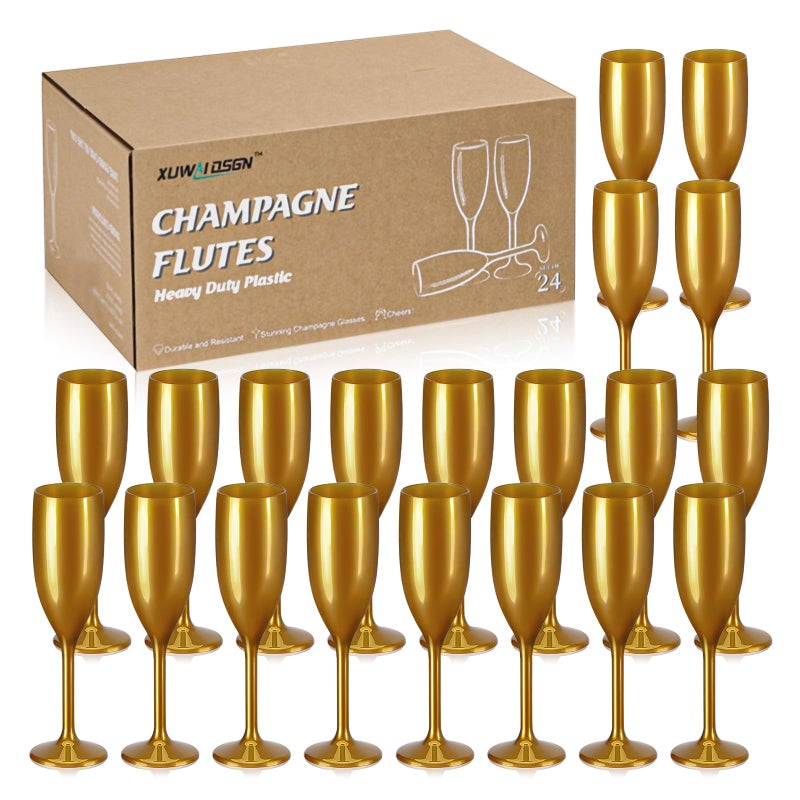XUWAIDSGN Acrylic Champagne Flutes Toasting Glasses Unbreakable Mimosa Bar Reusable Wine Glasses Vintage Champagne Flutes Stemmed Drinking Cups 5.4 OZ for Christmas Birthday (24, Gold) - Image 1